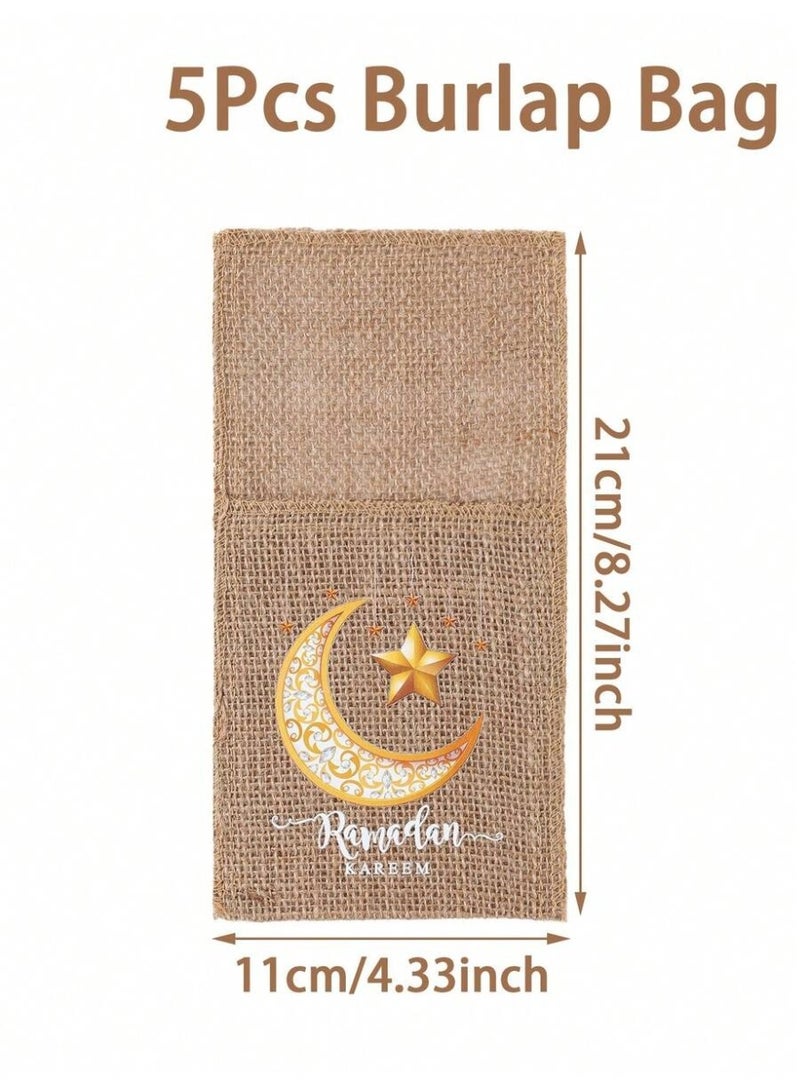 Ramadan Decoration Burlap Cutlery Holders Set of 5 – 21 × 11 cm, Perfect for Ramadan Table Decor - Image 5